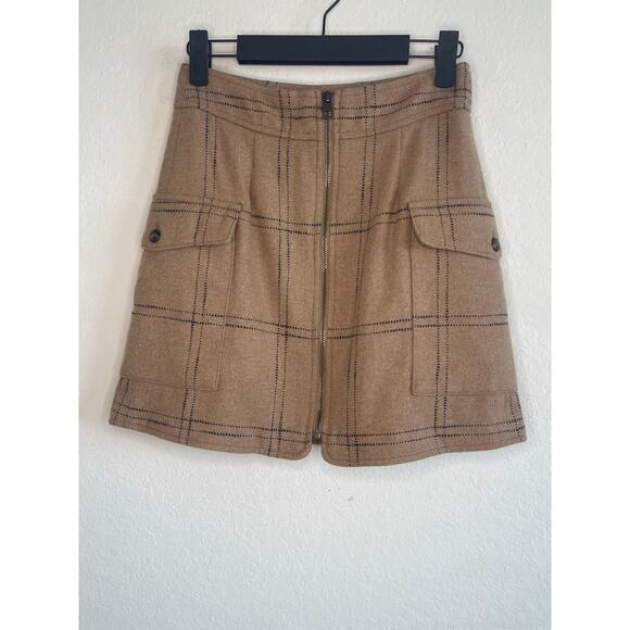 Madewell Zip-Front Mini Skirt in Windowpane Camel Wool Blend Women’s - Size 00 - Picture 4 of 8